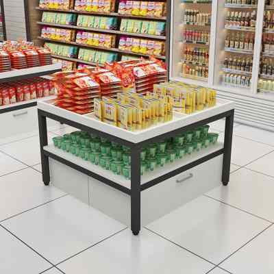 超市产品堆头中岛柜杂货架母婴店展示柜促销台水果流水展示台实木